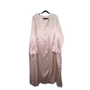 Adonna Satin Pink Half Zip Nightgown With White Flowers Size 3x Cottage Core